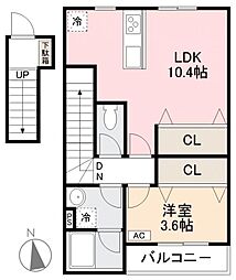 高松琴平電気鉄道長尾線 林道駅 徒歩13分の賃貸アパート 2階1LDKの間取り