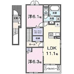 綾歌郡綾川町滝宮アパート 2LDKの間取図画像