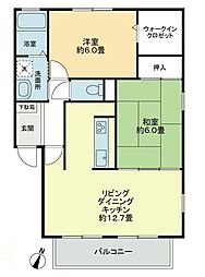 JR予讃線 端岡駅 7.1kmの賃貸アパート 1階2LDKの間取り