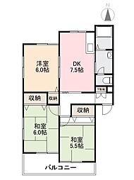 コーポサンシティD 3DKの間取図画像