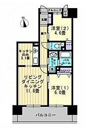 アルファライフ築地 2LDKの間取図画像