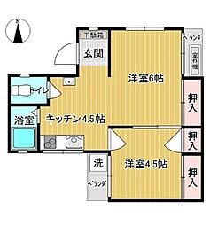 横山荘 2DKの間取図画像