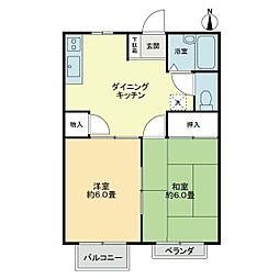 JR高徳線 古高松南駅 徒歩2分の賃貸アパート 2階2DKの間取り