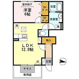 JR予讃線 国分駅 徒歩12分の賃貸アパート 1階1LDKの間取り