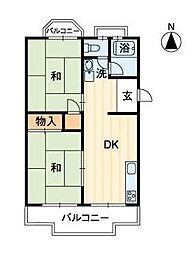 居石マンション 2DKの間取図画像