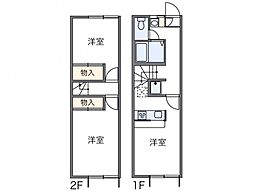 レオパレス新名 2DKの間取図画像