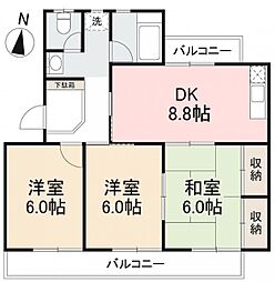 伏石第2ハイツ 3DKの間取図画像