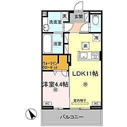 Ｊ．リヴェール高松西宝町　Ｃ棟 1階1LDKの間取り