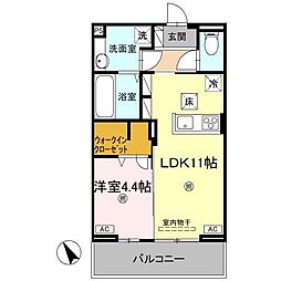 Ｊ．リヴェール高松西宝町　Ｃ棟 1階1LDKの間取り