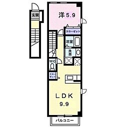 フルール・M2 1LDKの間取図画像