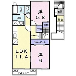 クラール・プラッツＢ 2階2LDKの間取り