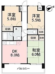 フォレスト木太 3階3DKの間取り