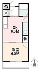 伊鍋ハイツ 3階1DKの間取り