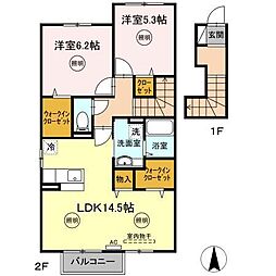 グランシャリオ 2階2LDKの間取り