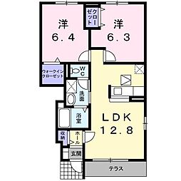 スワン　ＫＩＴＡＭＵＲＡ　Ｃ 1階2LDKの間取り