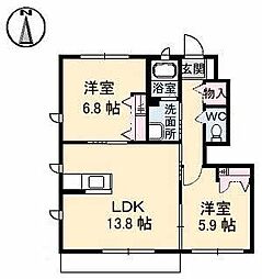 パインテイル　Ａ・Ｂ・Ｃ・Ｄ棟 1階2LDKの間取り