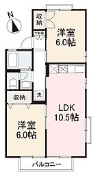 セジュール円座A 2LDKの間取図画像