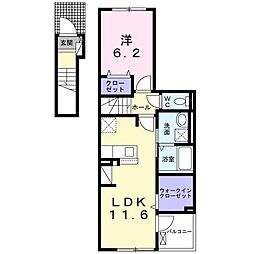 プレッソ春日 2階1LDKの間取り