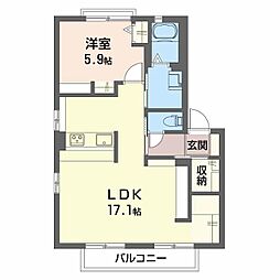 ハピネスＪ 2階1LDKの間取り