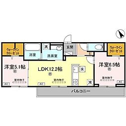 Ｊ．リヴェール高松西宝町　Ａ棟 1階2LDKの間取り