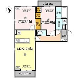 Ｊ．リヴェール高松西宝町　Ａ棟 3階2LDKの間取り