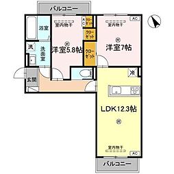 Ｊ．リヴェール高松西宝町　Ａ棟 2階2LDKの間取り