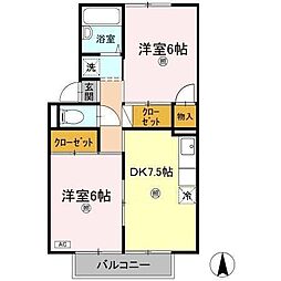 ラフィーネA 2DKの間取図画像