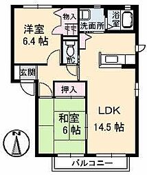 グリーンコート 2階2LDKの間取り