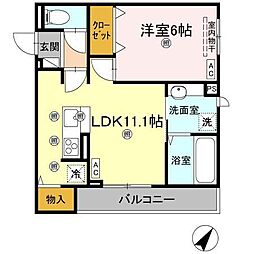 リエートパーク 3階1LDKの間取り