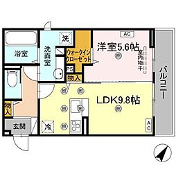 リエートパーク 2階1LDKの間取り
