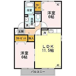 シャンブル 1階2LDKの間取り