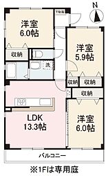 フォブール三渓 2階3LDKの間取り