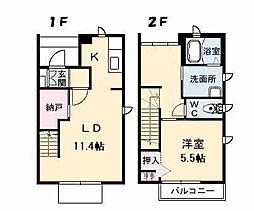 サニーベイル3番館 1階1LDKの間取り
