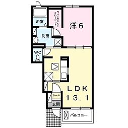 クラール鬼無　Ｃ 1階1LDKの間取り