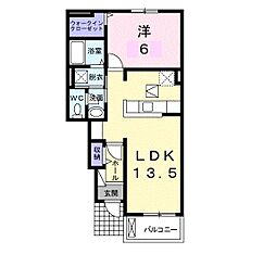 クラール勅使Ａ 1階1LDKの間取り