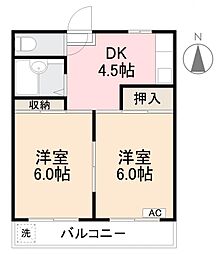サンハイツ茜 2DKの間取図画像