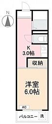 サンハイツ茜 1Kの間取図画像