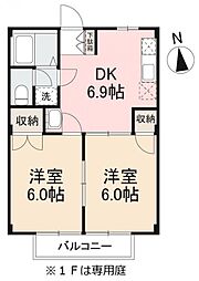 ニューシティタカヤ2 2DKの間取図画像