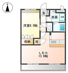 サンパレス伏石 1LDKの間取図画像