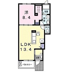 ルーベル上林B 1LDKの間取図画像