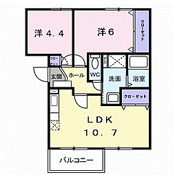 リヴィエール宮本1 2LDKの間取図画像