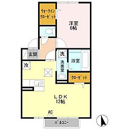 グランフェルティA 1LDKの間取図画像
