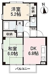 フォブール東大所A 2DKの間取図画像