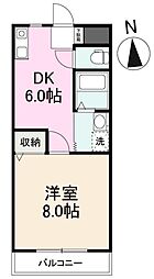 ガーデンハイツ三名壱番館 1DKの間取図画像