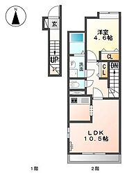 ベース新田南 1LDKの間取図画像