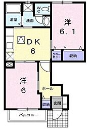 サニーキャッスル2 2DKの間取図画像