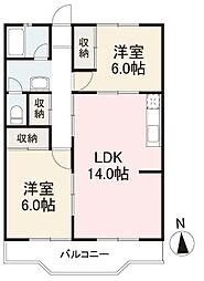 高松南ハイツ 2LDKの間取図画像