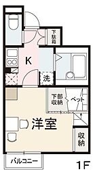 ラポール仏生山 1Kの間取図画像