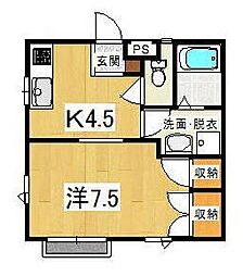 コーポアルファーA 1Kの間取図画像
