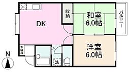 岡ノ城ハイツ2 2DKの間取図画像